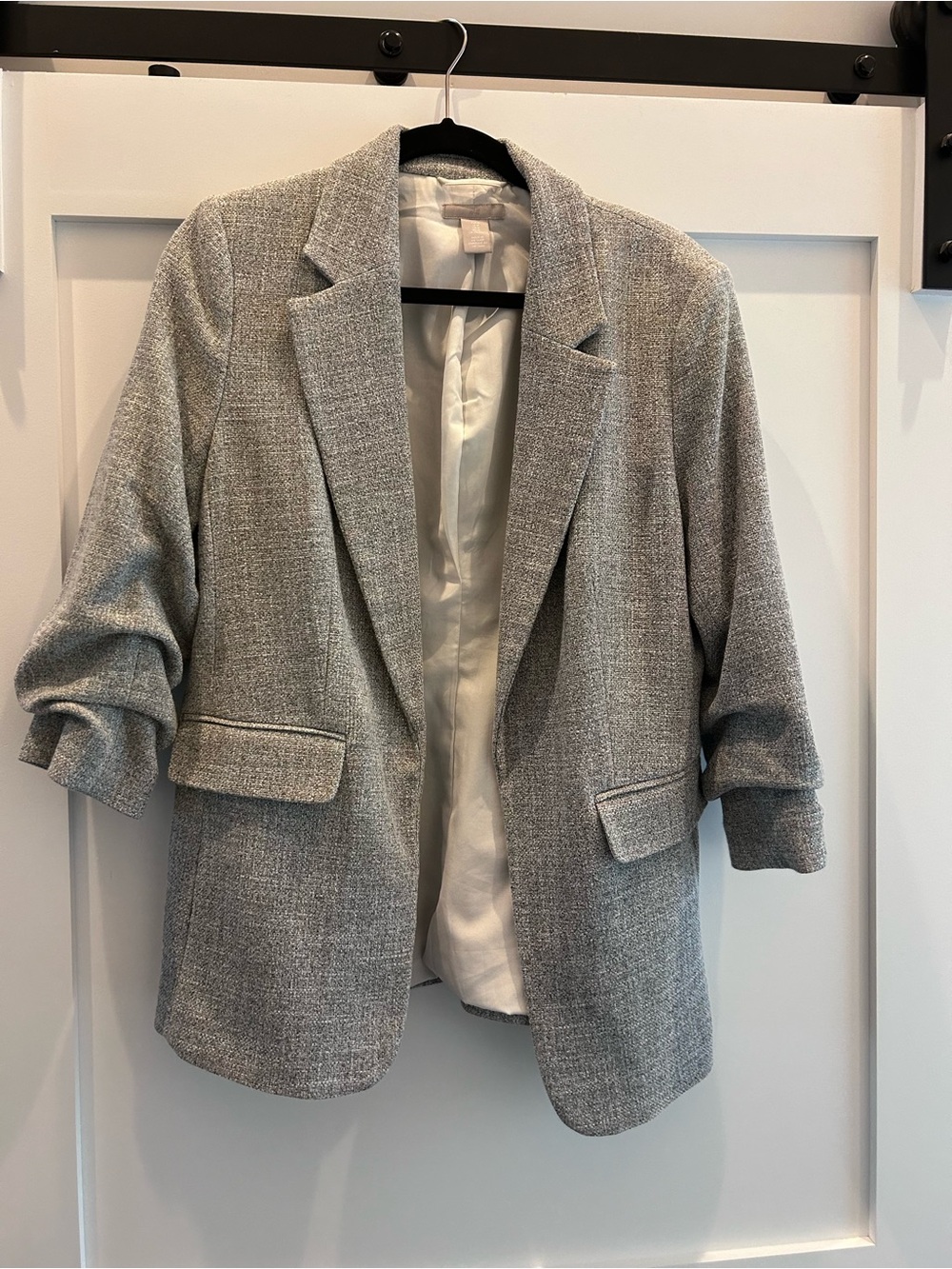H&M Gathered Sleeve Gray Women's Blazer Medium